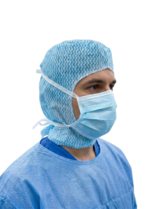 photo produit coiffants bleu – CAGOULE DE CHIRURGIEN SAFEWEAR SPUNLACE 40G/M² A LIENS