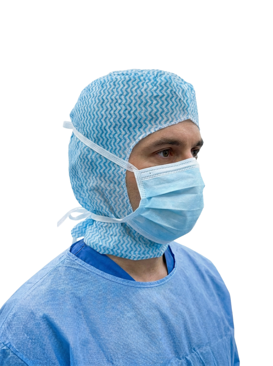 photo produit coiffants blanc – CAGOULE DE CHIRURGIEN SAFEWEAR SPUNLACE 40G/M² A LIENS